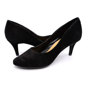 Chelsea Crew Black Label Pumps Womens 7 Black Faux Suede Almond Toe Cone Heels